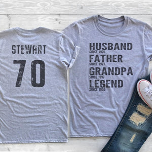 Personalized 70th Birthday or Father's Day Shirt for Grandpa, Custom Dad Shirt, Grandpa Father Husband Legend Grandfather, Gift For Him
