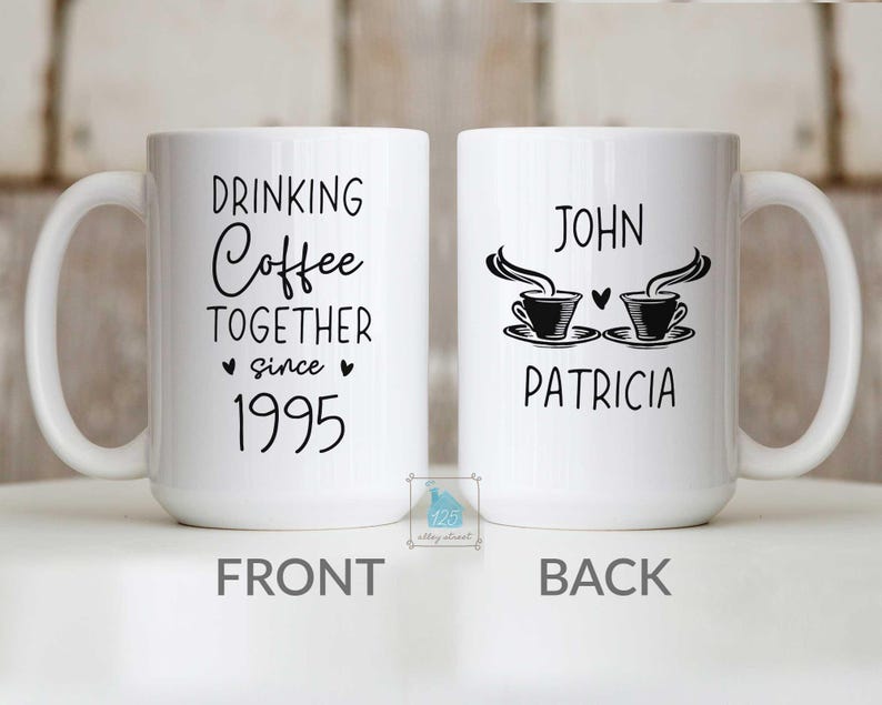 30th Anniversary Gift For Couple, 30 Year Wedding Anniversary Gift, Drinking Coffee Together Mug, Personalized Pearl Anniversary Coffee Mug