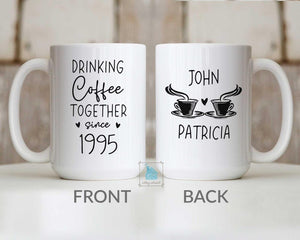 30th Anniversary Gift For Couple, 30 Year Wedding Anniversary Gift, Drinking Coffee Together Mug, Personalized Pearl Anniversary Coffee Mug