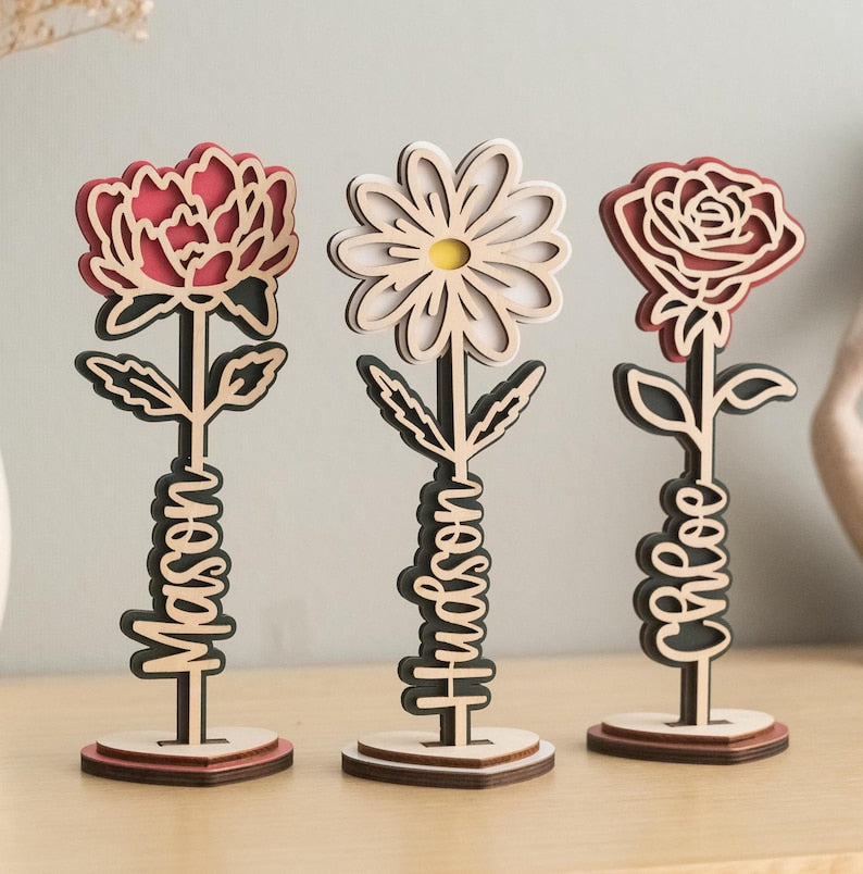 Custom Wood Flower Name Sign, Mom's Garden Sign, Birth Month Flowers, Grandma Gifts, Mom's Garden, Grandma Gift, Mothers Day Gift
