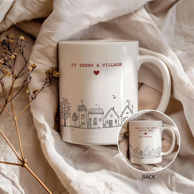 It Takes a Village Mug, Personalized Thank You Gift for Teacher Appreciation Gift, Babysitter Thank You, Gift for Nanny Thank You Coach