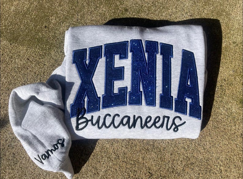 Custom School/Mascot School Spirit Glitter Applique Embroidered Sweatshirt with Sleeve Embroidery il_794xN.6657200893_gg7f.jpg