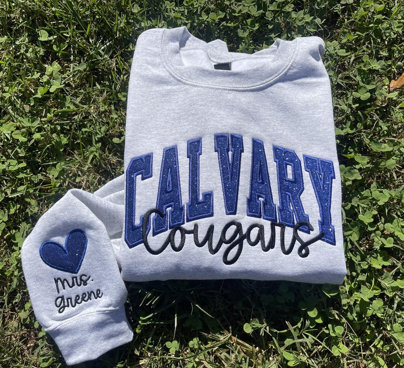 Custom School/Mascot School Spirit Glitter Applique Embroidered Sweatshirt with Sleeve Embroidery il_794xN.6657205903_1vn2.jpg