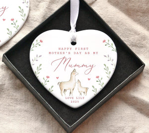 Personalised First Mother's Day Nanny Gift, First Mothers Day as my Mummy Grandma Nanna Nannie Keepsake, Mothers Day Ceramic Heart Ornament