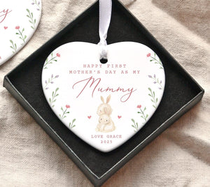 Personalised First Mother's Day Nanny Gift, First Mothers Day as my Mummy Grandma Nanna Nannie Keepsake, Mothers Day Ceramic Heart Ornament