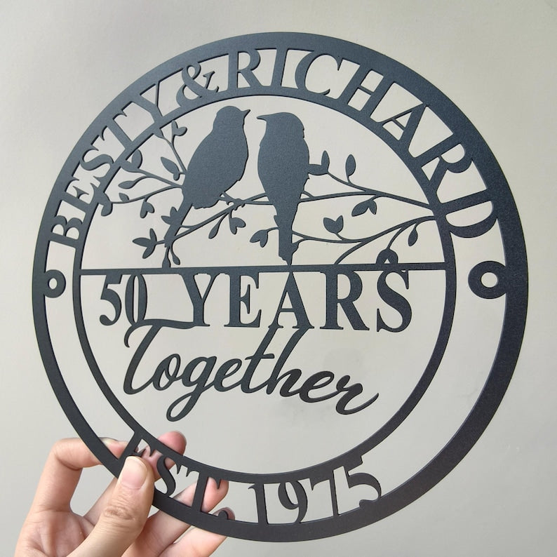 Custom 50th Anniversary Lovebirds Metal Sign,Personalized Wedding Gift For Husband and Wife, Family Name Sign,Anniversary Gift,Parents Gifts