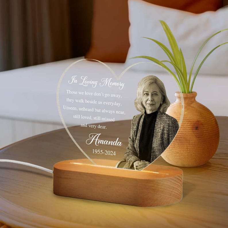 Personalized Photo Memorial Plaque Night Light, Dad Mom Remembrance In Loving Memory Stand, Mom Loss Night Light, Loss of Father Gifts