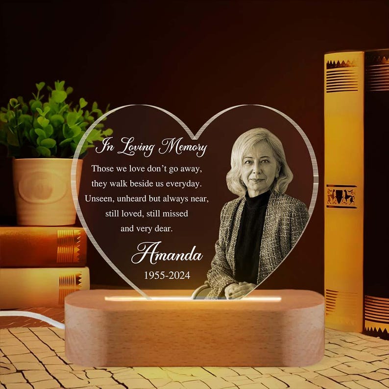 Personalized Photo Memorial Plaque Night Light, Dad Mom Remembrance In Loving Memory Stand, Mom Loss Night Light, Loss of Father Gifts