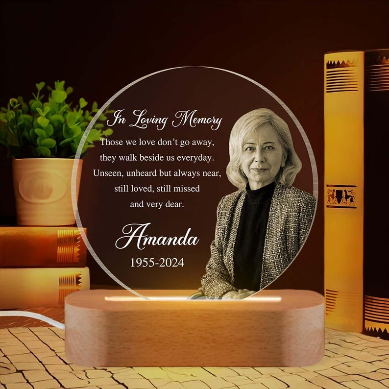Personalized Photo Memorial Plaque Night Light, Dad Mom Remembrance In Loving Memory Stand, Mom Loss Night Light, Loss of Father Gifts