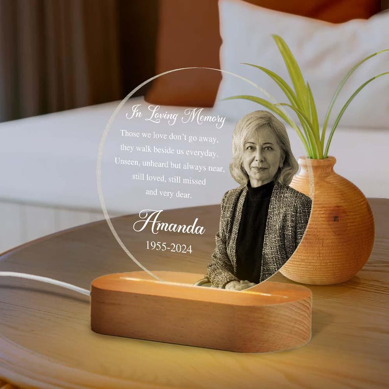 Personalized Photo Memorial Plaque Night Light, Dad Mom Remembrance In Loving Memory Stand, Mom Loss Night Light, Loss of Father Gifts