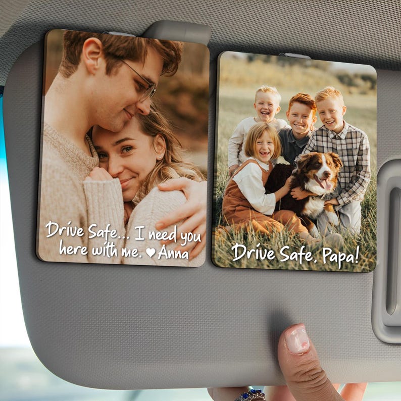 Personalized Father's Day Gift For Daddy, Custom Photo Car Visor Clip, Gift For Husband, Custom Drive Safe Sun Visor Picture Clip, Mom Gifts
