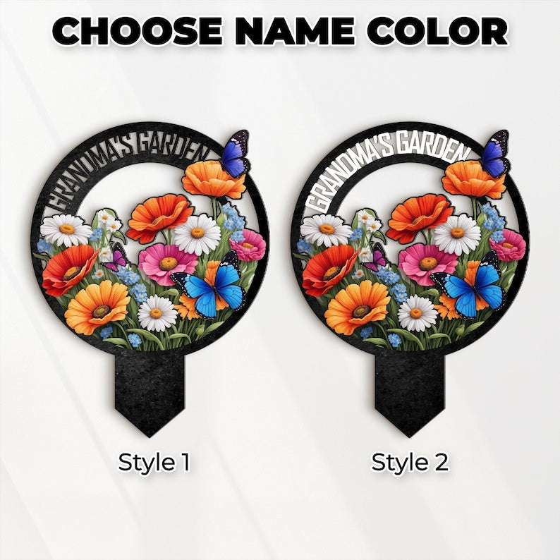 Custom Garden Metal Sign With Stakes, Grandma's Garden Name Sign, Personalized Garden Flower Sign, Metal Yard Art,Outdoor Decor,Gift For Mom