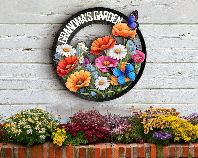 Custom Garden Metal Sign With Stakes, Grandma's Garden Name Sign, Personalized Garden Flower Sign, Metal Yard Art,Outdoor Decor,Gift For Mom