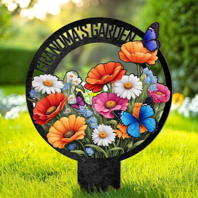 Custom Garden Metal Sign With Stakes, Grandma's Garden Name Sign, Personalized Garden Flower Sign, Metal Yard Art,Outdoor Decor,Gift For Mom