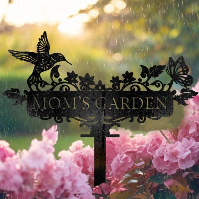 Custom Humming bird Metal Garden Decor, Bird with Flower Garden Sign, Grandma's Garden, Personalized Garden Sign, Custom Garden Name Sign