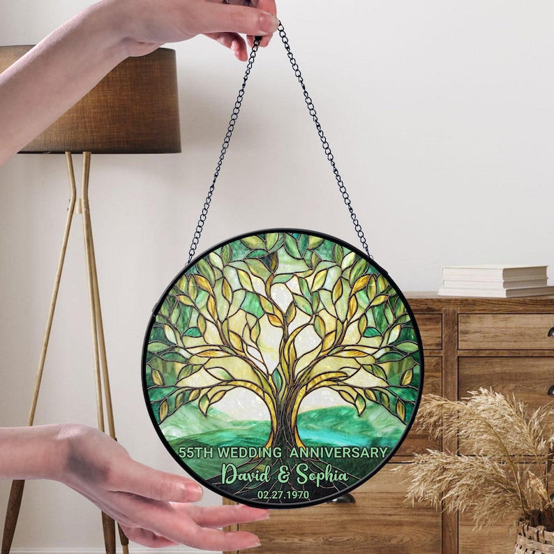 Personalized Faux Stained Glass 55th Emerald Wedding Anniversary, Wedding Keepsake Suncatcher, Anniversary Gift, Wedding Gift