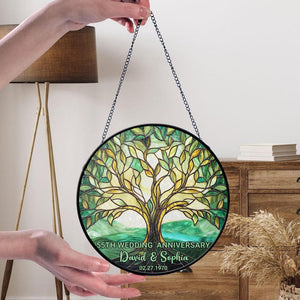 Personalized Faux Stained Glass 55th Emerald Wedding Anniversary, Wedding Keepsake Suncatcher, Anniversary Gift, Wedding Gift
