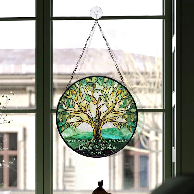 Personalized Faux Stained Glass 55th Emerald Wedding Anniversary, Wedding Keepsake Suncatcher, Anniversary Gift, Wedding Gift