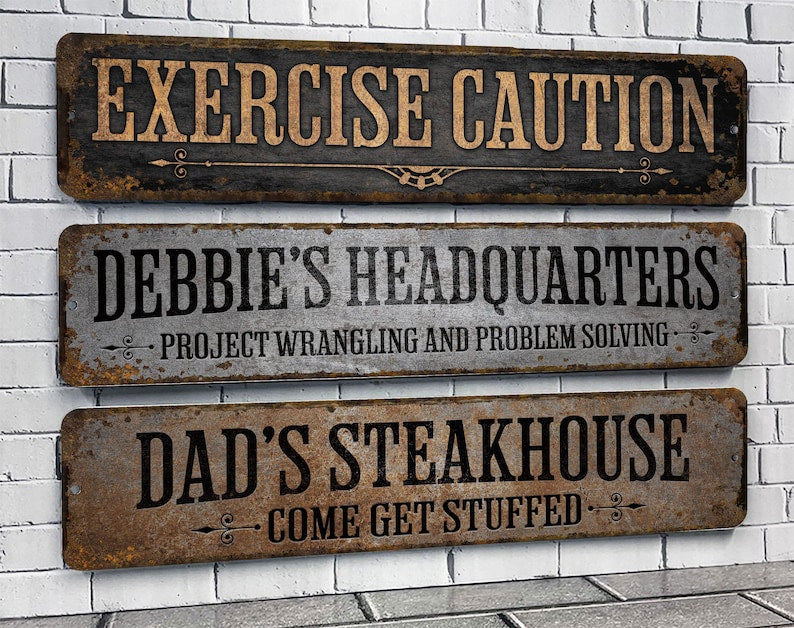 Double Line Sign, Rusty Street Sign, Custom Door Sign, Personalized fence Sign