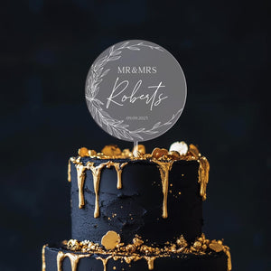 Wedding cake topper, Custom, Acrylic Cake Topper, Minimal Greenery Acrylic Topper, Personalized Wedding Cake Decor, Cake Topper Wedding