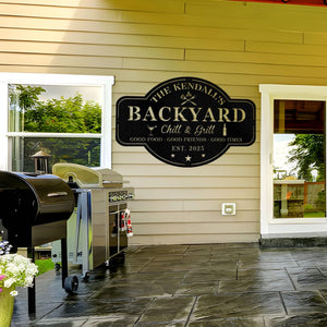 Personalized Bar & Grill Metal Sign,Custom Backyard Chill And Grill Signs for Outdoor,Backyard Patio Decor,Bar Sign,Backyard Decor,Mancave