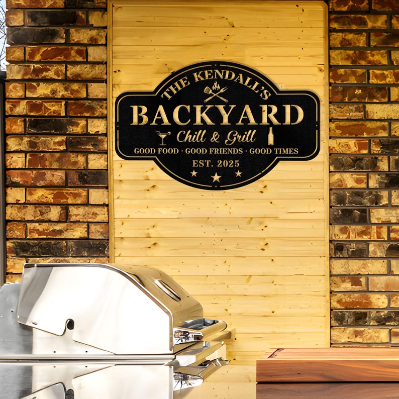 Personalized Bar & Grill Metal Sign,Custom Backyard Chill And Grill Signs for Outdoor,Backyard Patio Decor,Bar Sign,Backyard Decor,Mancave