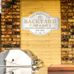 Personalized Bar & Grill Metal Sign,Custom Backyard Chill And Grill Signs for Outdoor,Backyard Patio Decor,Bar Sign,Backyard Decor,Mancave