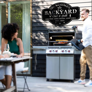 Personalized Bar & Grill Metal Sign,Custom Backyard Chill And Grill Signs for Outdoor,Backyard Patio Decor,Bar Sign,Backyard Decor,Mancave