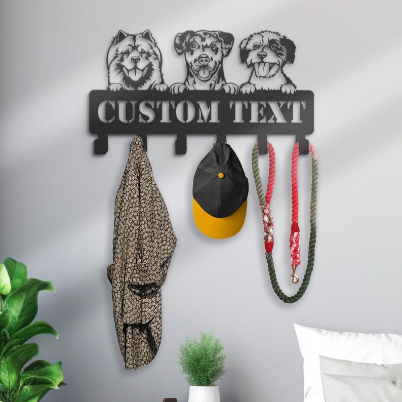Personalized Peeking dogs Metal Wall Coat Hanger, Dog leash holder, Keys Holder, Hook Rack, Clothes Hook, Porch Organizer, Home Decor