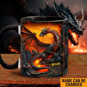 Love Dragons Personalized Ceramic Dragon Accent Mug, Dragon Lover Mug, Volcano Dragons Two Tone Coffee Cup Gift for Fantasy Book Reader