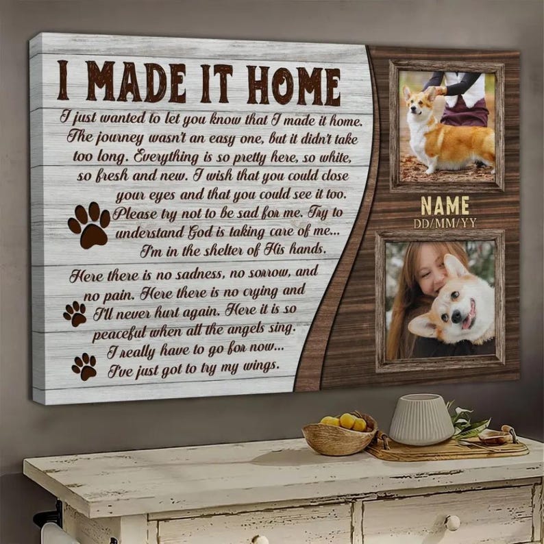 Personalized Photo Memorial Dog Canvas, Custom Dog Memorial Passing Gift, Pet Loss Gift, I Made It Home, In Memory of Dog Dem Canvas