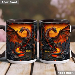 Love Dragons Personalized Ceramic Dragon Accent Mug, Dragon Lover Mug, Volcano Dragons Two Tone Coffee Cup Gift for Fantasy Book Reader