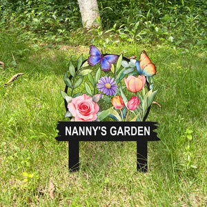 Custom Metal Garden Decor, Butterfly with Flower Garden Sign, Personalized Garden Name Stakes, Lawn Signs, Outdoor Sign,Garden Gifts for Mom