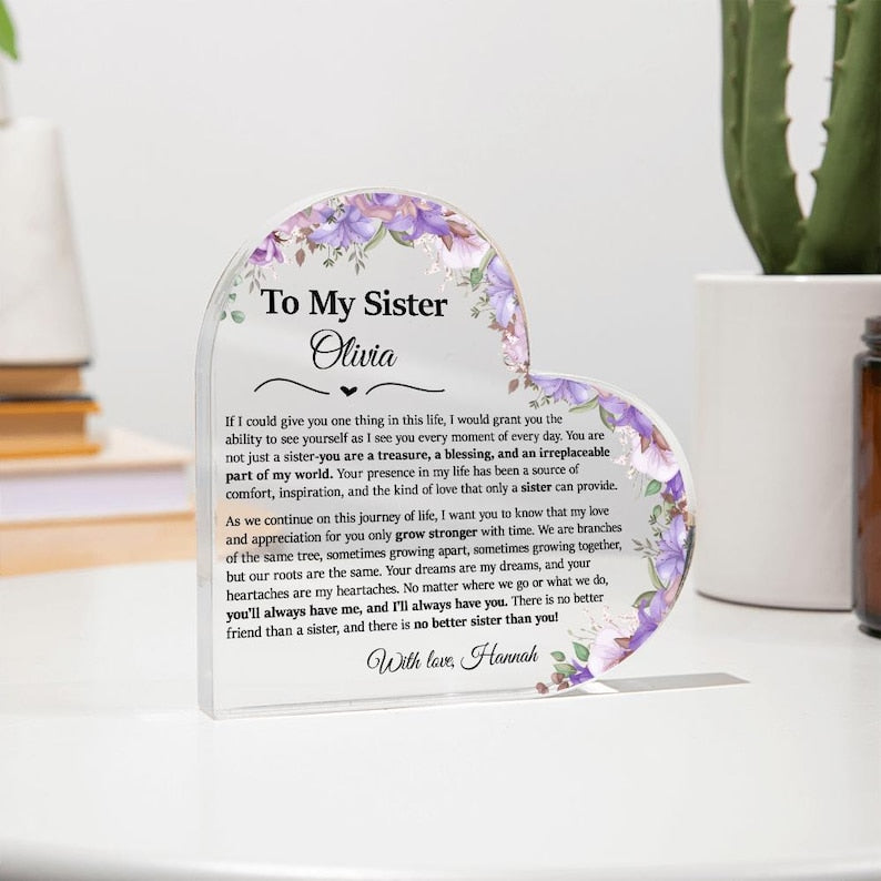To My Sister Gifts, Heart Plaque For Sister, Birthday Gift For Sister, For Big Sister From Little Sister, Sister Keepsake Gifts