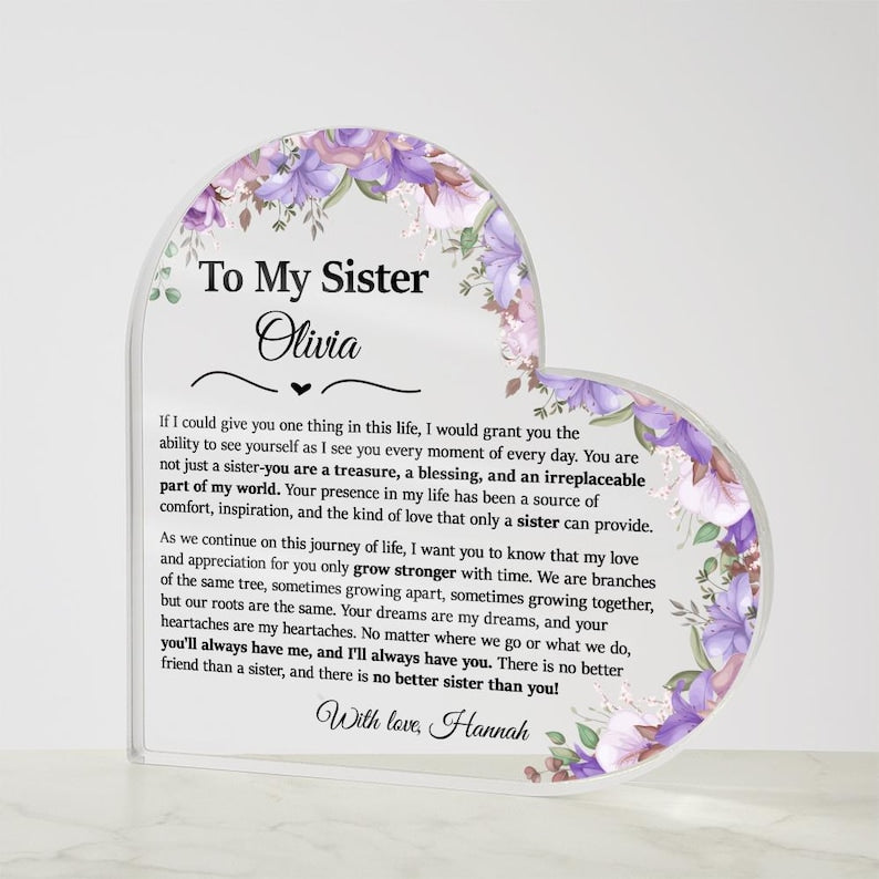 To My Sister Gifts, Heart Plaque For Sister, Birthday Gift For Sister, For Big Sister From Little Sister, Sister Keepsake Gifts