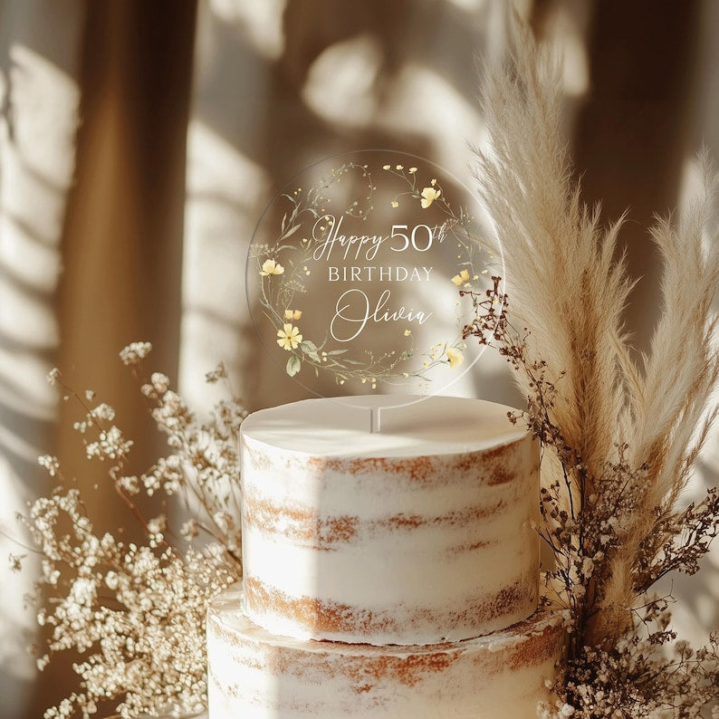 Happy Birthday Acrylic Cake Topper, 50th Birthday Cake Topper, Custom Cake Topper for Birthday, 30th 40th Birthday, Custom Name Cake Topper