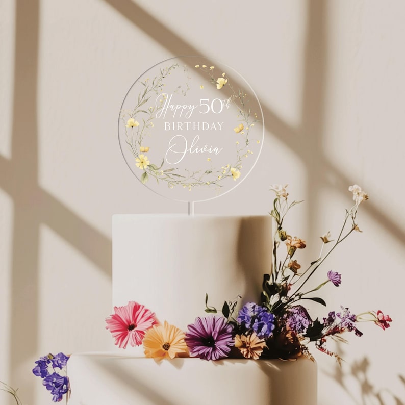 Happy Birthday Acrylic Cake Topper, 50th Birthday Cake Topper, Custom Cake Topper for Birthday, Custom Name Cake Topper