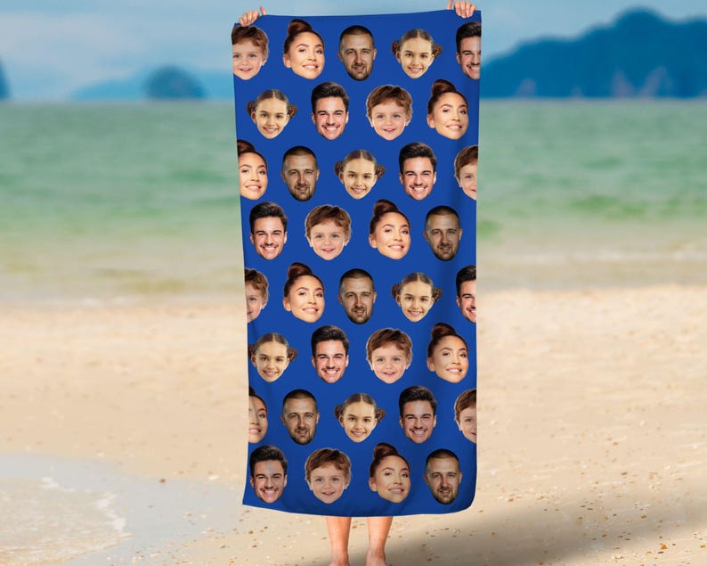 Custom Funny Face Beach Towel, Personalized Photo Gift, Best Friend Gift, Family Vacation Gift, Mother's Day Gift, Unique Grandma Gift Idea