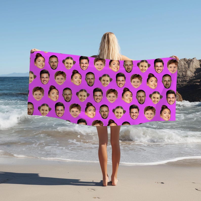 Custom Funny Face Beach Towel, Personalized Photo Gift, Best Friend Gift, Family Vacation Gift, Mother's Day Gift, Unique Grandma Gift Idea