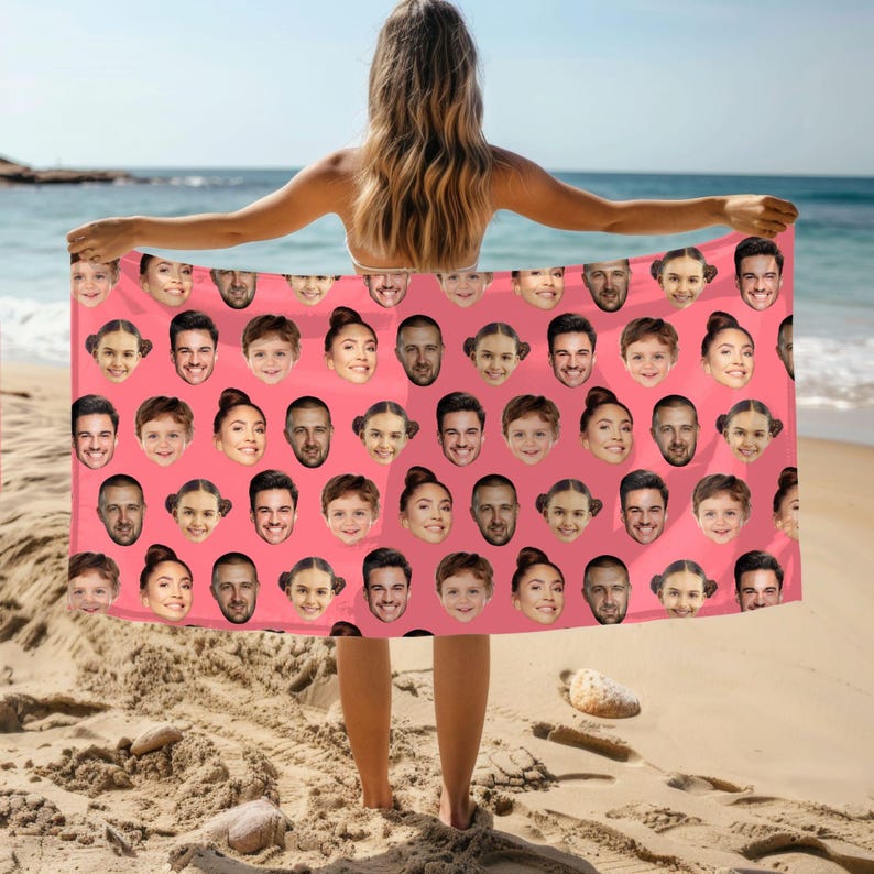 Custom Funny Face Beach Towel, Personalized Photo Gift, Best Friend Gift, Family Vacation Gift, Mother's Day Gift, Unique Grandma Gift Idea
