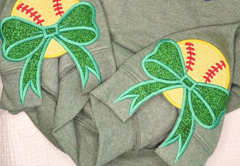 Softball Mom Glitter Embroidered Sweatshirt with Side Bows Personalized Sweatshirt For Mom , Mom Shirt for sport mom Mother's day gift