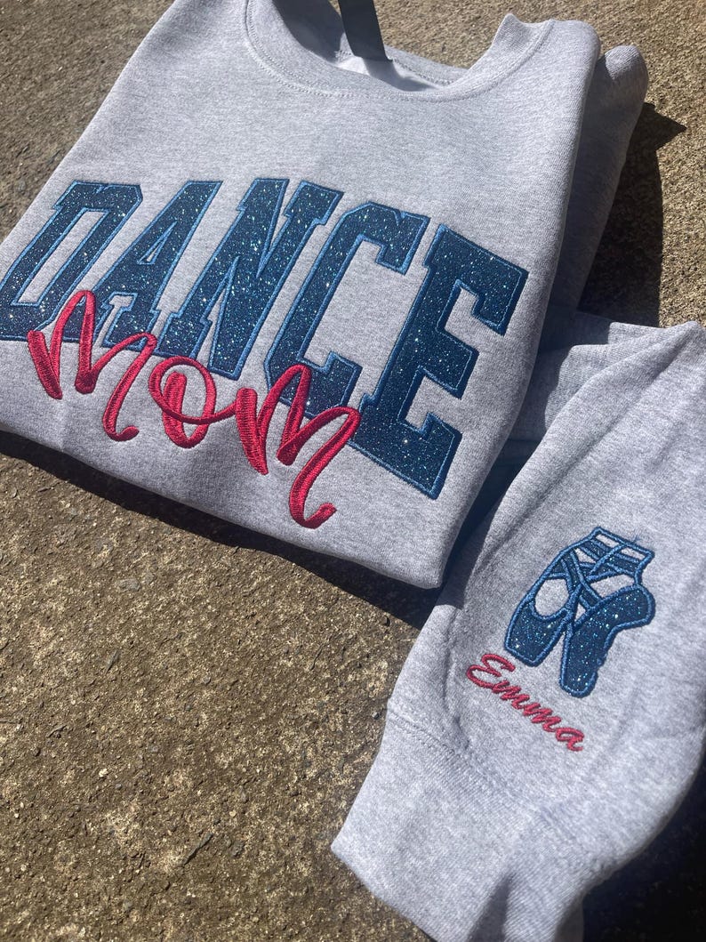 Dance Mom Custom Title with Name on Sleeve Glitter Applique Embroidered Sweatshirt il_794xN.6664267694_8wj6.jpg