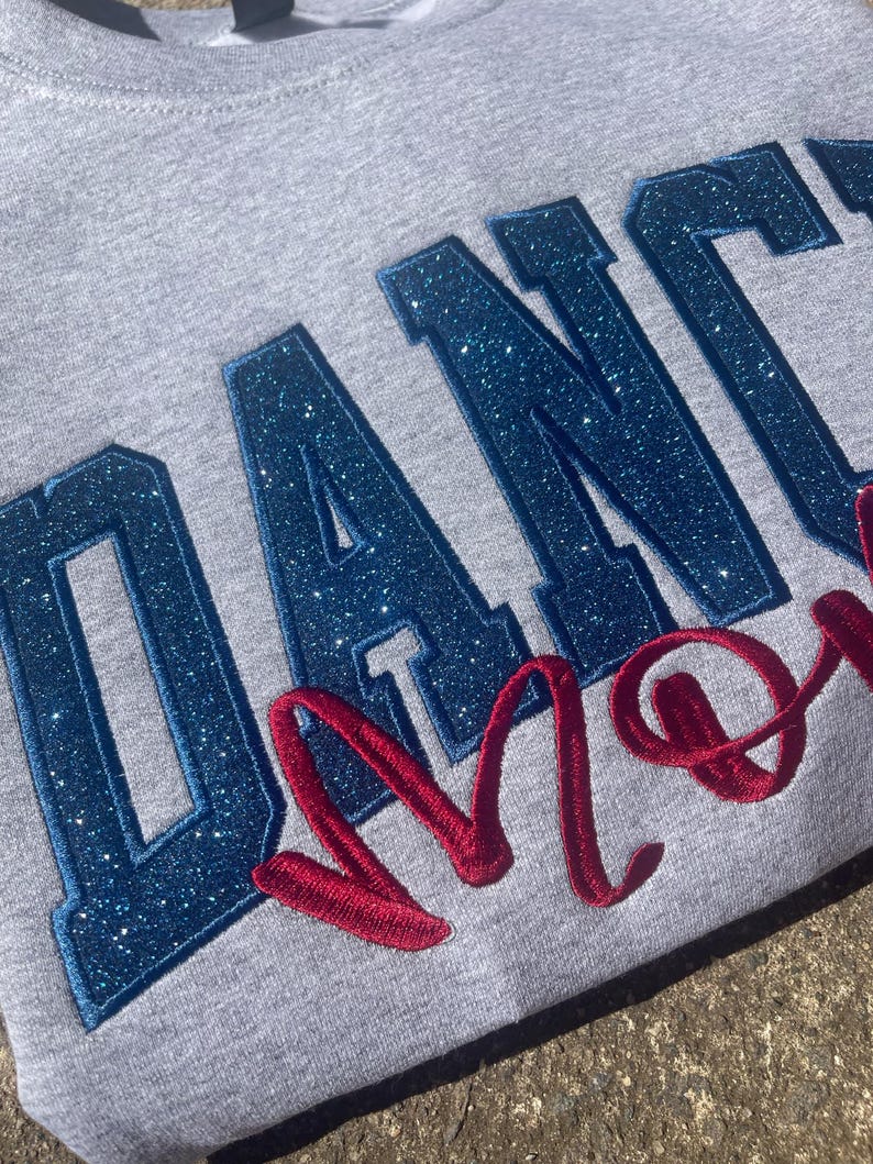 Dance Mom Custom Title with Name on Sleeve Glitter Applique Embroidered Sweatshirt il_794xN.6664267700_phjp.jpg