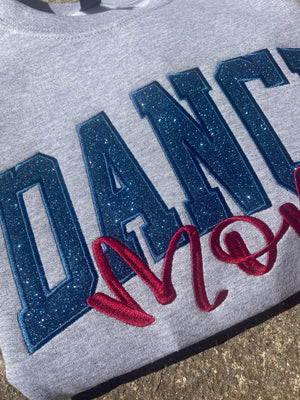 Dance Mom Custom Title with Name on Sleeve Glitter Applique Embroidered Sweatshirt il_794xN.6664267700_phjp.jpg