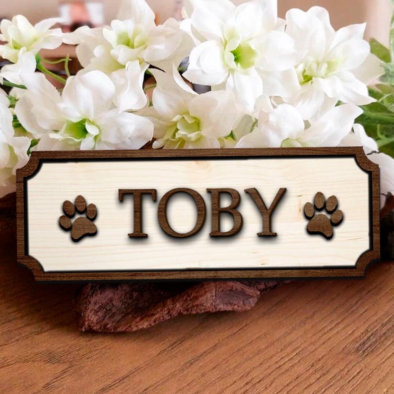 Wooden Pet Name Sign, Personalised Dog Cat Name Plaque For Pet House Room Crate Feeding Area Gifts For Dog Pet Lover Gift Vintage Pet Board