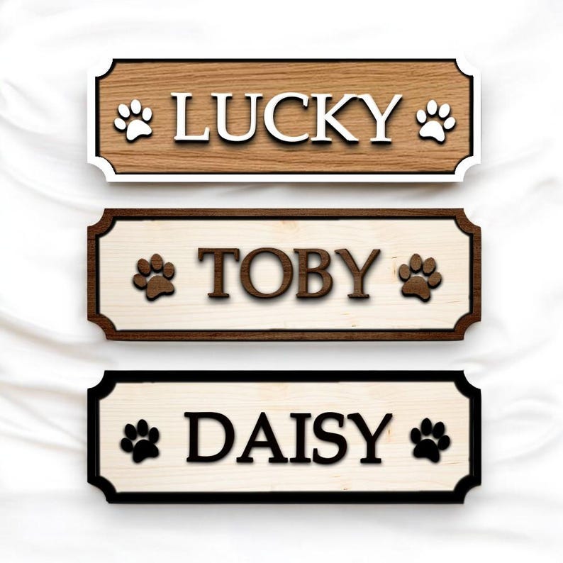 Wooden Pet Name Sign, Personalised Dog Cat Name Plaque For Pet House Room Crate Feeding Area Gifts For Dog Pet Lover Gift Vintage Pet Board