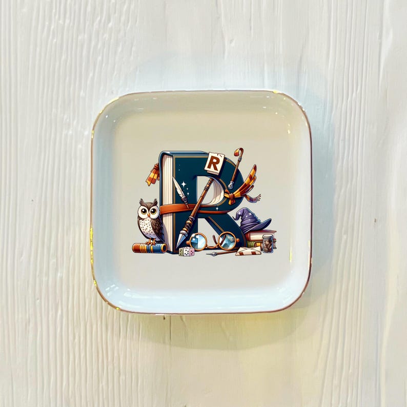 Personalized Magic Initial Ring Dish: Wizard Jewelry Trinket Dish