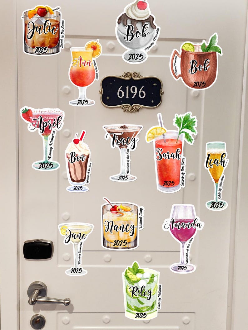 Personalized Cruise Drink Magnets | Cruise Door Name Cocktail Magnets | Personalized Cruise Cabin Door Sign | Girls or Family Cruise Gift