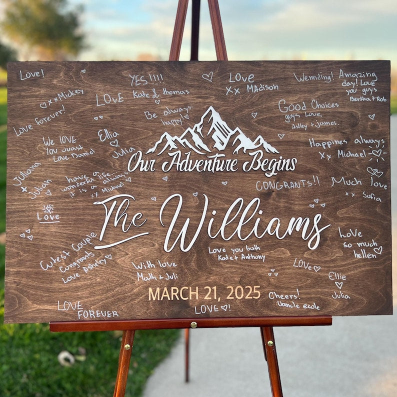 3D Wedding Guest Book Alternative - Our Adventure Awaits Guestbook - Wood 3D Guest Book Sign - Unique Wood Guestbook - Mountain Wedding Sign