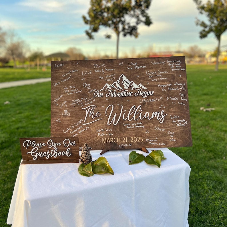 3D Wedding Guest Book Alternative - Our Adventure Awaits Guestbook - Wood 3D Guest Book Sign - Unique Wood Guestbook - Mountain Wedding Sign
